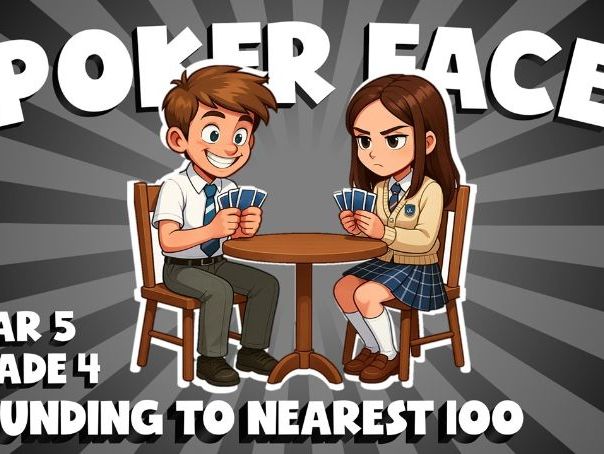 Rounding to Nearest 100 POKER FACE Maths Game | No-Prep Year 5 Review Activity