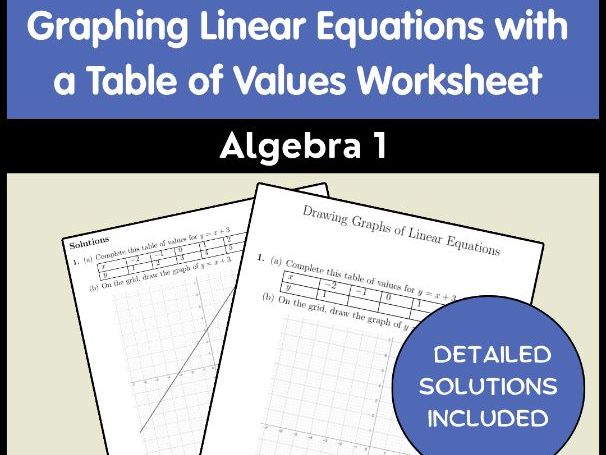 Graphing Linear Equations with a Table of Values Worksheet | Algebra 1