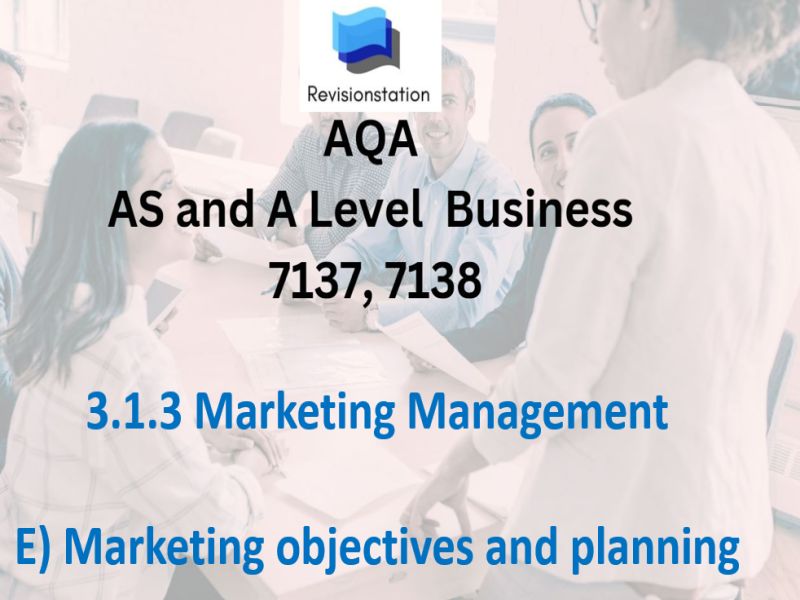 AQA A LEVEL BUSINESS 7137 / 7138 SPEC 3.1.3 E MARKETING OBJECTIVES AND PLANNING