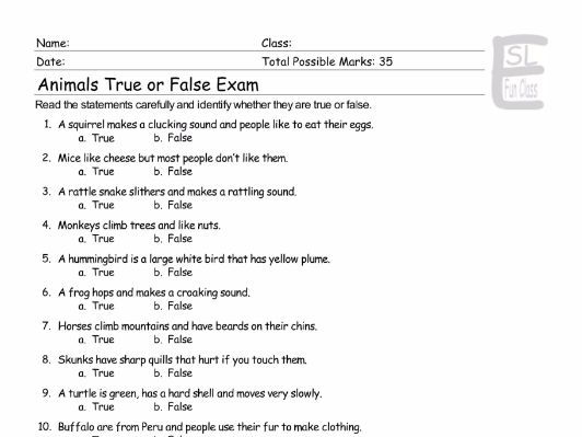 Animals True False Exam