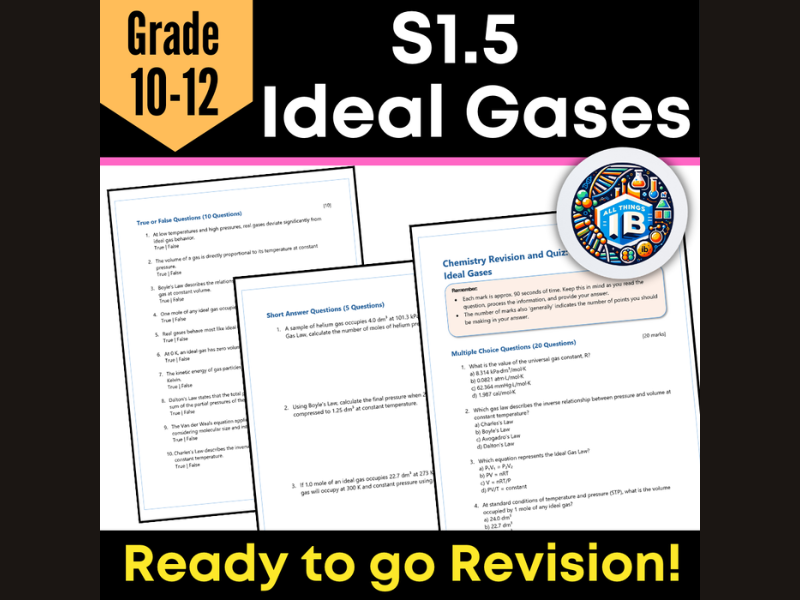 IB DP Chemistry S1.5: Ideal Gases Revision Practice 2026
