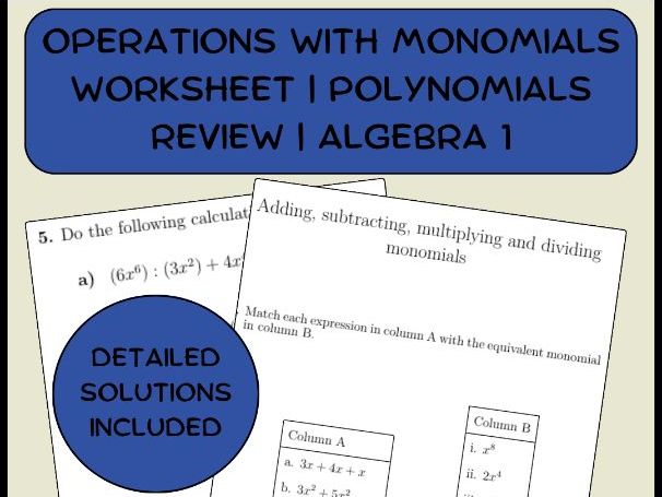 Operations with Monomials Worksheet | Polynomials Review | Algebra 1