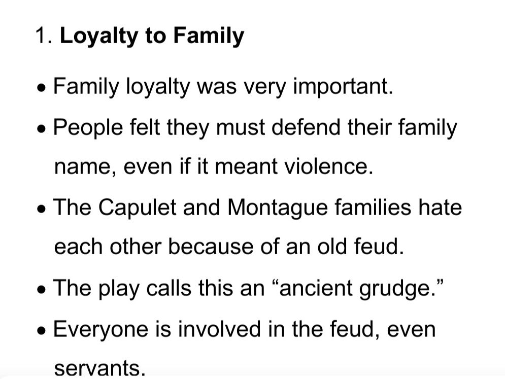 IGCSE Romeo and Juliet: Theme of Loyalty– SEN/ Lower Ability
