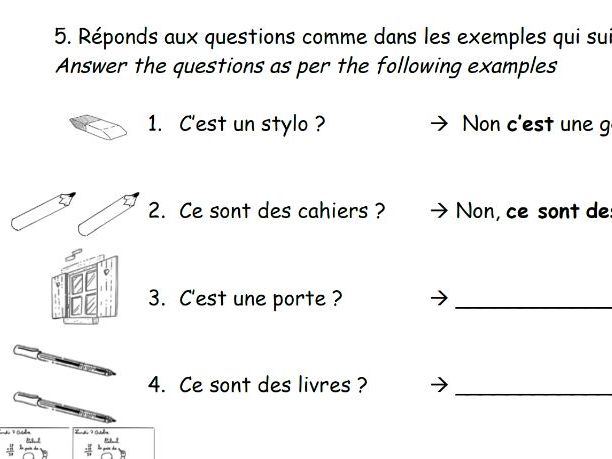 Dans la classe – French Classroom Worksheet