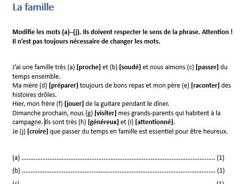 IGCSE EDEXEL French Grammar task: tenses, adjectival agreements Booklet 2