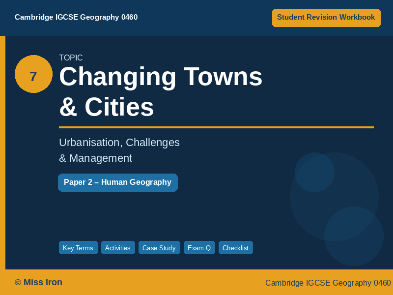 Cambridge IGCSE Geography 0460 | Changing Towns and Cities | PPT & Workbook | 2027