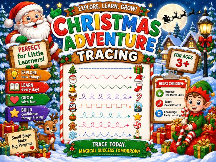 Christmas Tracing Worksheets | Fine Motor & Pencil Control Activities | Preschool–1st Grade