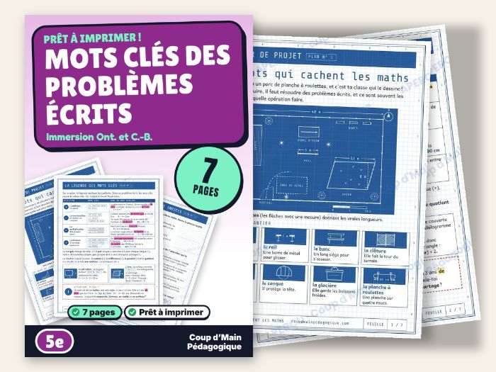 French Immersion Grade 5 Math Word Problems and Key Words