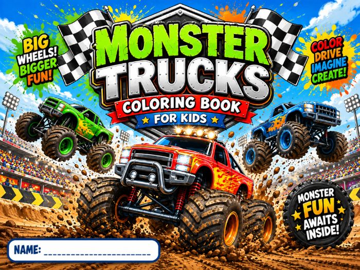 Monster Truck Coloring Book for Kids | Vehicle Coloring Pages Kindergarten to 3rd Grade