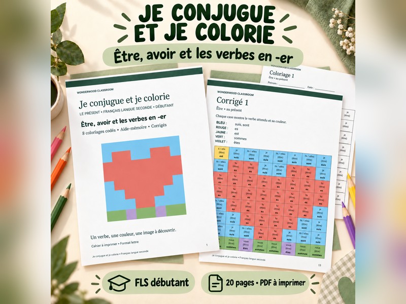 Je conjugue et je colorie - Être, avoir et verbes en -er (FLS)