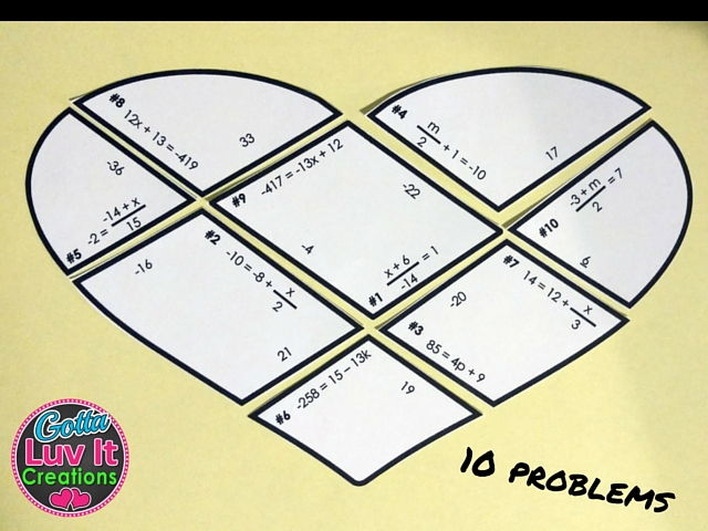 Solving Equations Valentine's Day Math Two Step Equations Puzzle Valentine's Day Activity