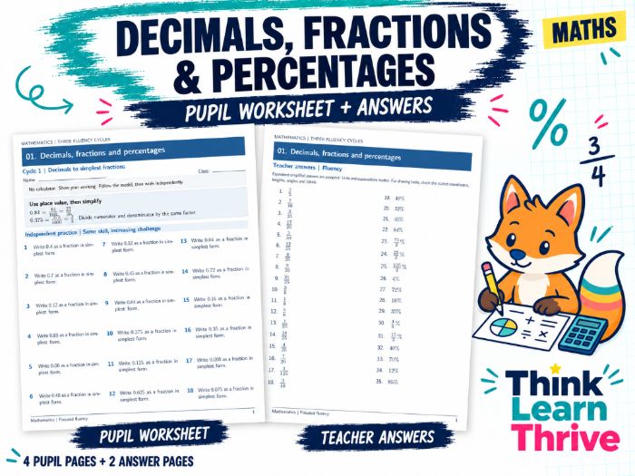 Fractions Decimals Percentages Worksheet