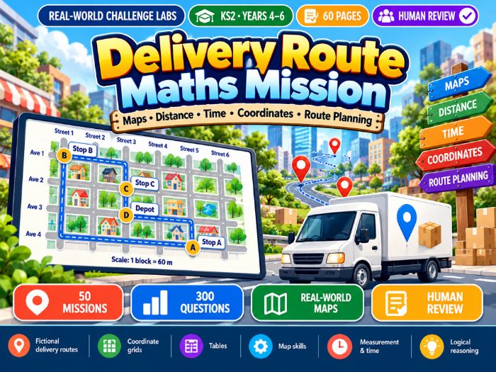 Delivery Route Maths Mission | KS2 Maps, Distance & Time | 60 Pages