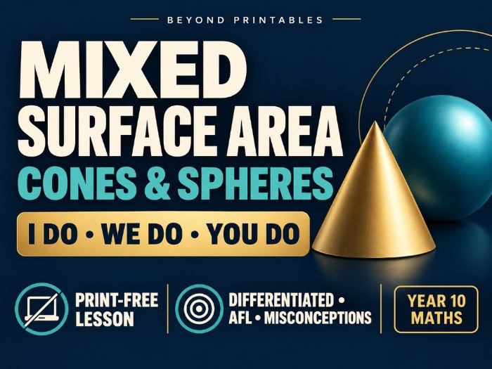 Mixed Surface Area of Cones and Spheres | I Do, We Do, You Do | Year 10 Maths print-free LESSON