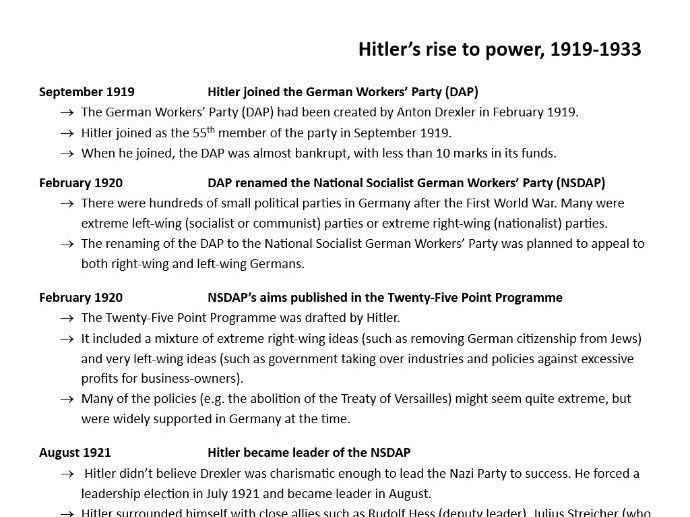 Extra evidence timeline - Hitler's rise to power (Edexcel GCSE history)