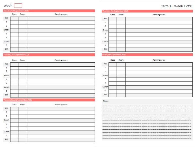 2025-26 Academic planner (Week to view - 5 lessons a day)