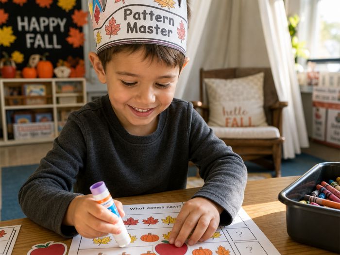 FREE Autumn Patterns Maths Worksheets & Crown