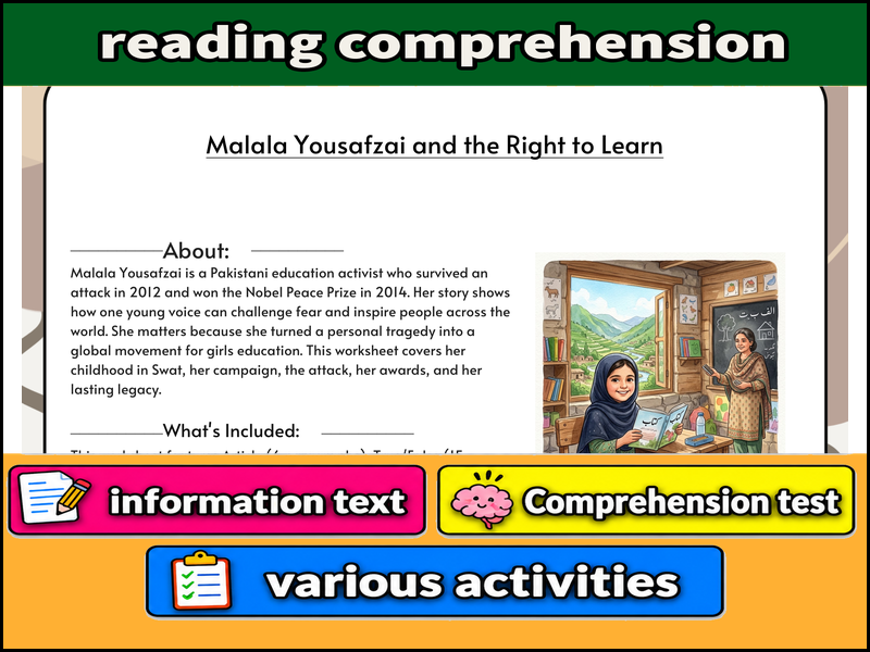 Malala Yousafzai and the Right to Learn  & Comprehension Test