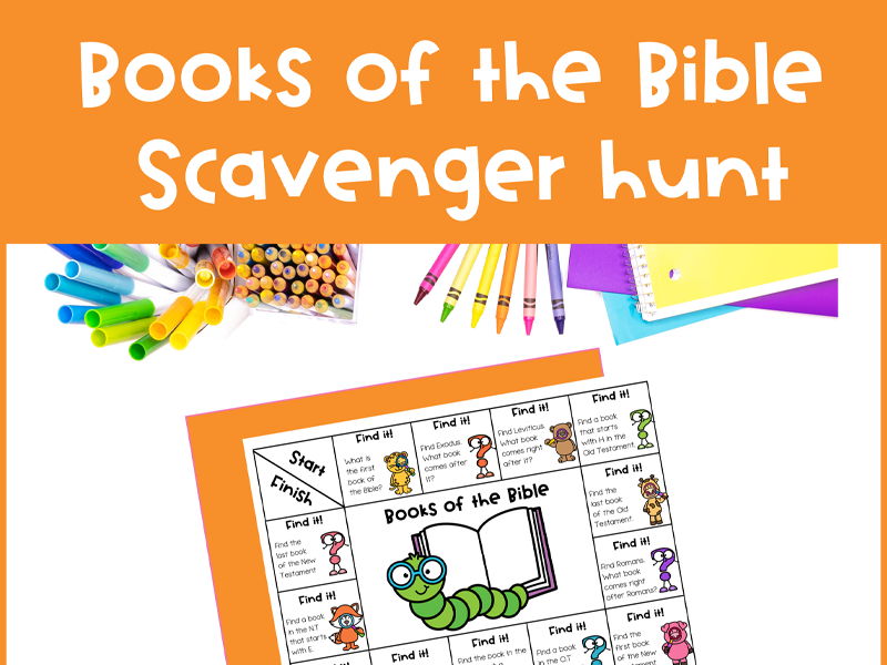 Books of the Bible trivia scavenger hunt game printable activity worksheet