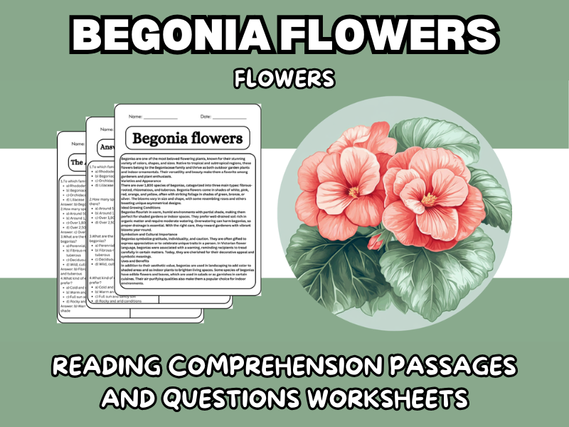 Begonia Flowers - Flowers Reading Comprehension Passages & Questions ...