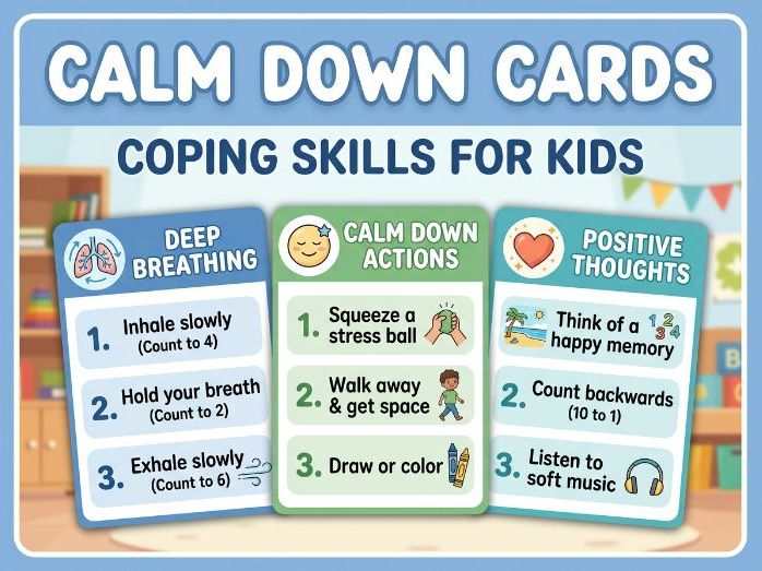 Calm Down Cards for Kids | Coping Skills & Breathing Exercises | SEL Printable Activities