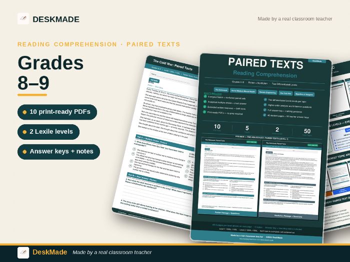 Paired Texts Reading Comprehension | Grades 8–9 | Fiction & Nonfiction