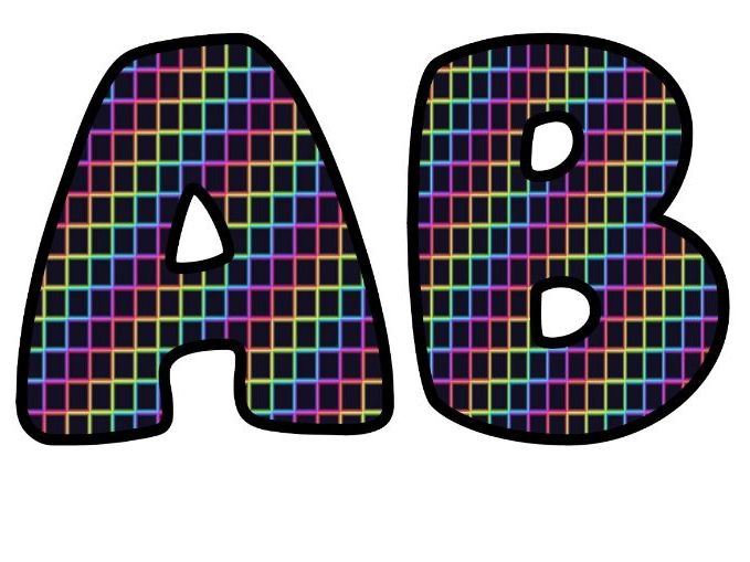Neon Grid Lines Bubble Letters | Patterned Bulletin Board Letters | Printable Alphabet A-Z and 0-9