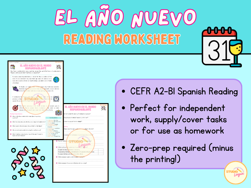 Spanish New Year Reading Comprehension | Año Nuevo | KS3 MFL / CfE BGE
