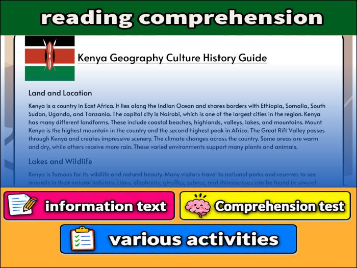 Kenya Geography Culture History Guide- Reading Comprehension, Worksheet & Activities