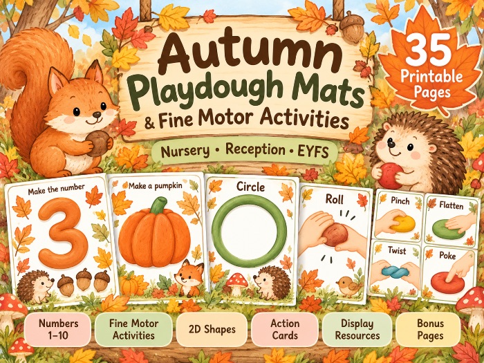 Autumn Playdough Mats & Fine Motor Activities | Nursery, Reception & EYFS | 35 Printable Pages