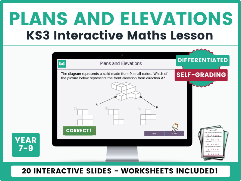 Plans and Elevations KS3 Interactive Maths Lesson with Self-Marking Activities