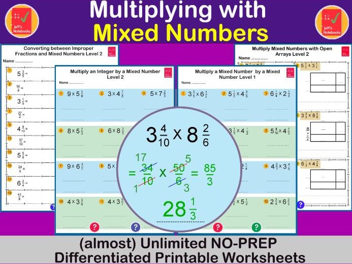 Multiply Mixed Numbers, Proper Fractions, Whole Numbers