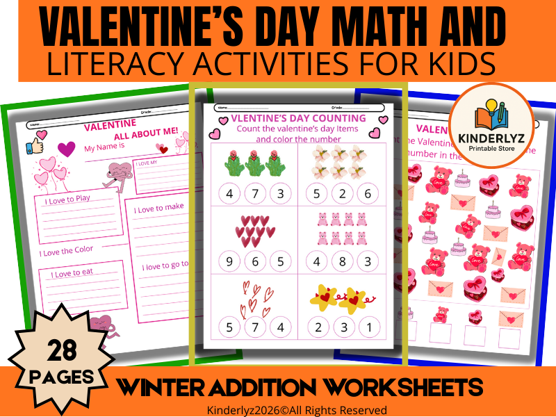 Valentine’s Day Math and Leteracy Worksheets