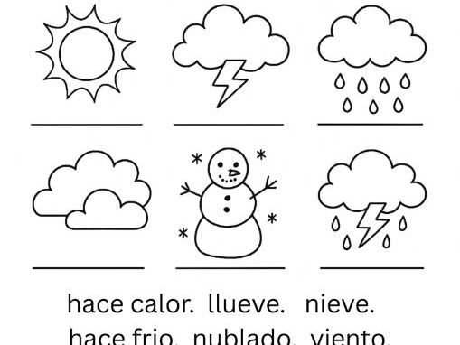 Weather Tiempo Vocabulary Espanol/Spanish Coloring Worksheet
