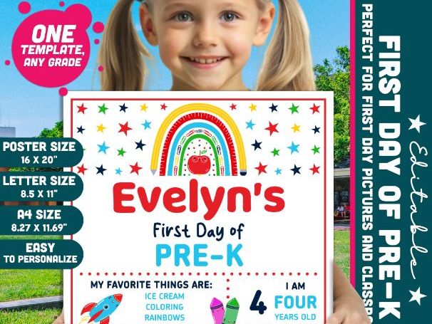 Editable First & Last Day of Pre-K Sign, Printable Back to School Classroom Poster