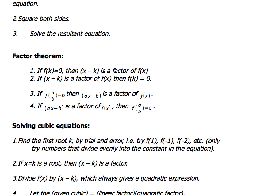 Advanced algebra revision