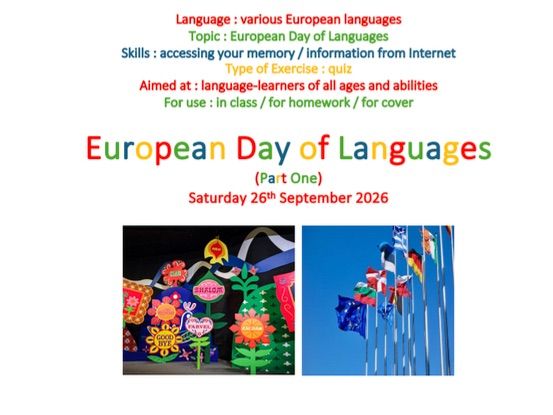European day of Languages, Quiz, Multiple-Choice, 25 Questions, All levels, Answers provided, Part 1