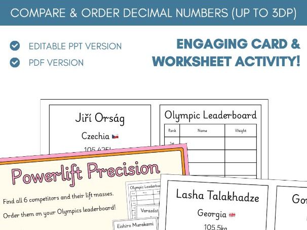 Compare & Order Decimal Numbers | Worksheet Card Activity | Place Value
