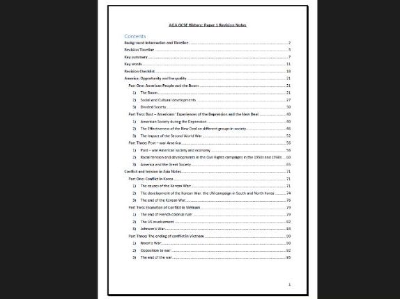 AQA GCSE History Paper 1 Revision Notes (America Opportunity & Inequality/Conflict Tension in Asia)