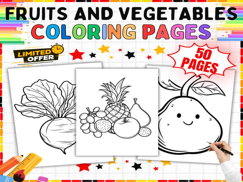 Fruits and Vegetables Colouring Pages | 50 Printable Worksheets for Early Years Creative Learning