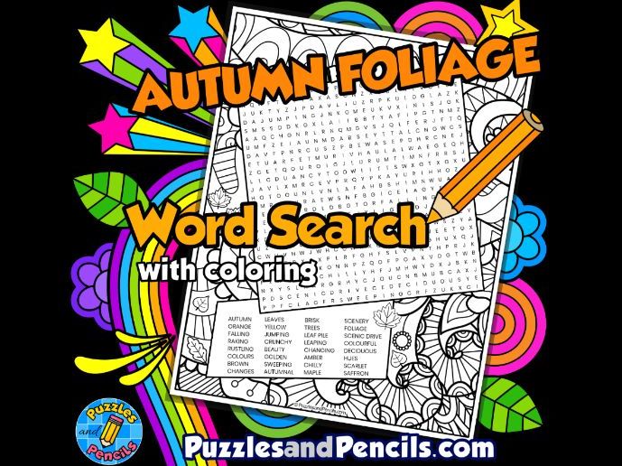 Autumn Foliage Word Search Puzzle with Colouring | Autumn Wordsearch