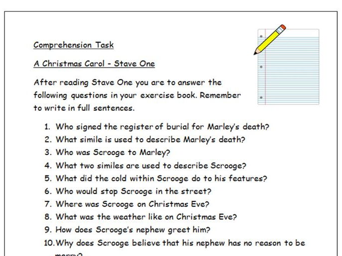 Reading comprehension - A Christmas Carol -  stave by stave