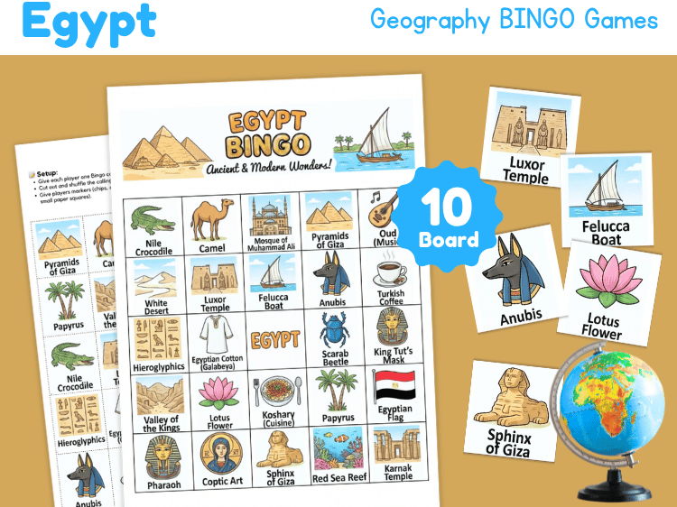 Egypt Geography Bingo Game | Country Study Printable Activity