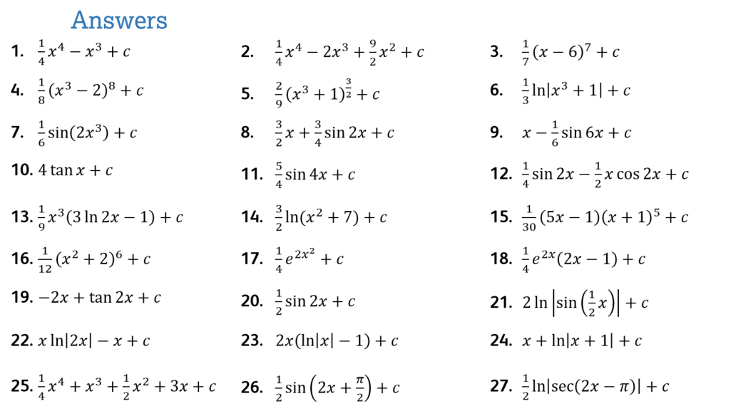 Integrating Using Different Methods 60 Questions Teaching Resources