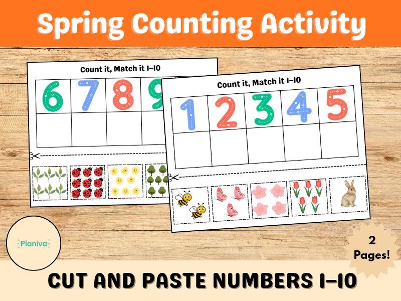 Spring Counting Activity | Cut and Paste Numbers 1–10 | Early Maths Practice
