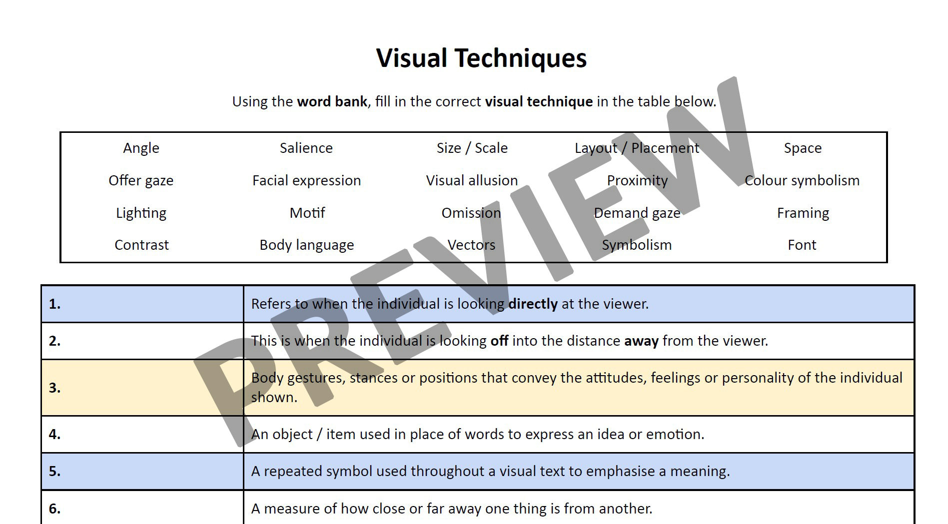Visual Techniques and Colour Symbolism Worksheets | Teaching Resources