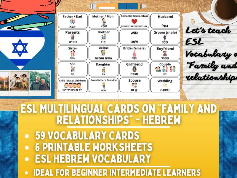 ESL Multilingual Vocabulary Flashcards - Family and Relationships - Hebrew