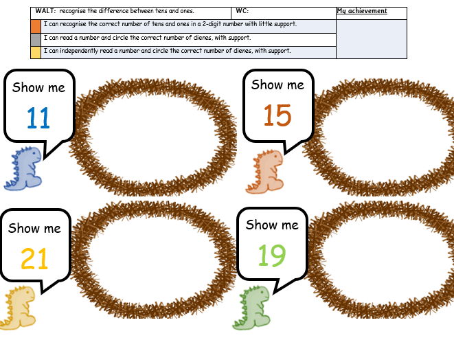 Tens and one dinosaur worksheet 2nd worksheet