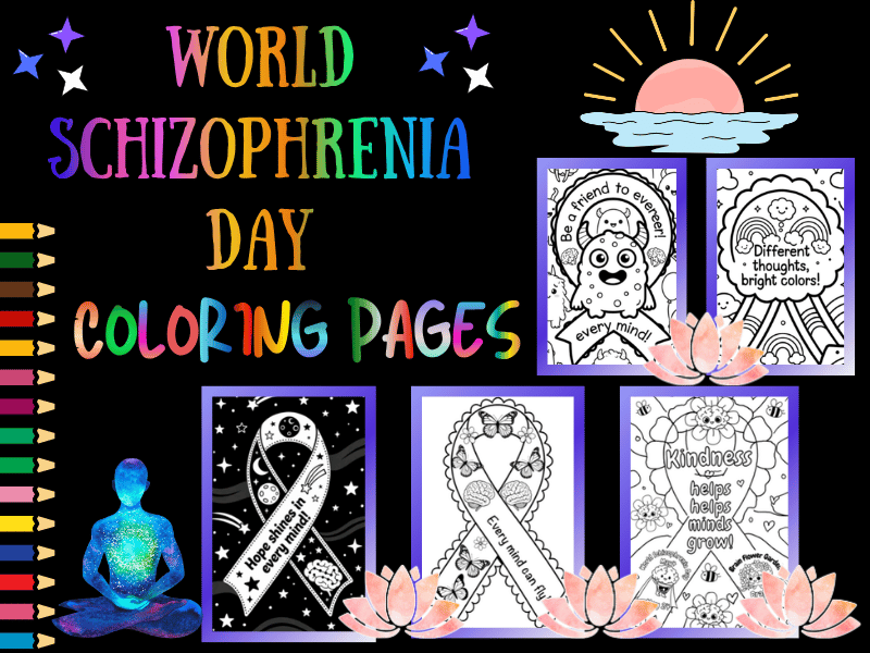 World Schizophrenia Day May 24 SEL Ribbon Coloring Pages for Kids | NO PREP