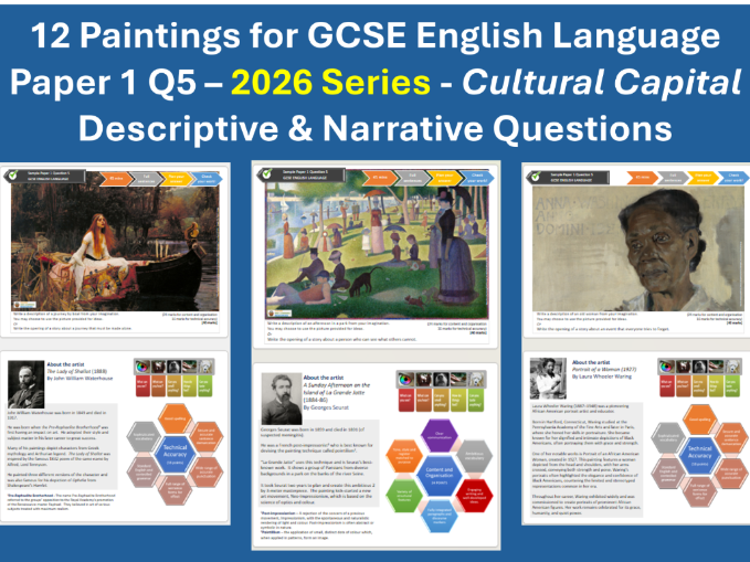 12 Paintings with GCSE English Lang P1Q5 Cultural Capital Descriptive & Narrative Writing Questions